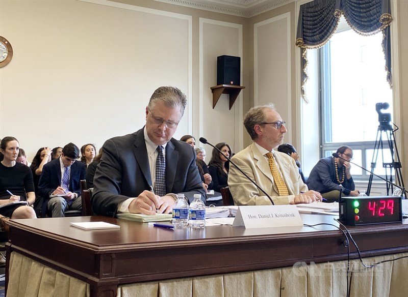 Assistant secretary of state for East Asian and Pacific Affairs Daniel Kritenbrink (left) at a congressional hearing in Washington on Thursday. CNA photo June 27, 2024