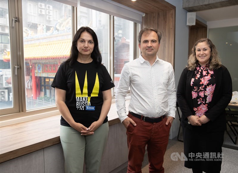 From left: Former Ukrainian lawmaker Hanna Hopko, founder of Mantis Analytics Maksym Tereshchenko and Harvard University postdoctoral fellow Julia Famularo. CNA photo May 25