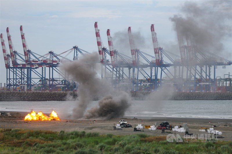 A military drill takes place near the Port of Taipei in New Taipei's Bali District during the annual Han Kuang exercises in July 2023. CNA file photo