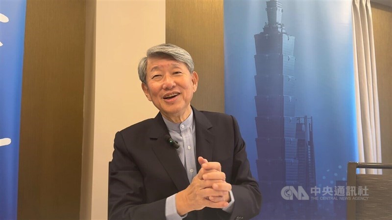 Minister of Economic Affairs J.W. Kuo speaks with reporters in San Francisco on Friday. CNA photo June 28, 2024