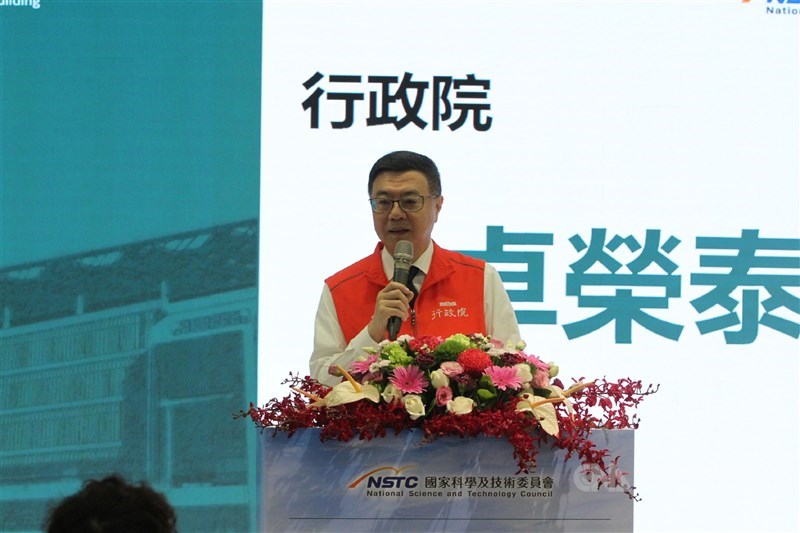 Premier Cho Jung-tai speaks during a tour of the Shalun Smart Green Energy Science City project site in Tainan Saturday. CNA photo June 15, 2024